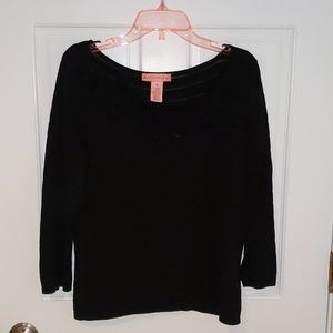 Black 3/4 sleeves with see thru detail neckline